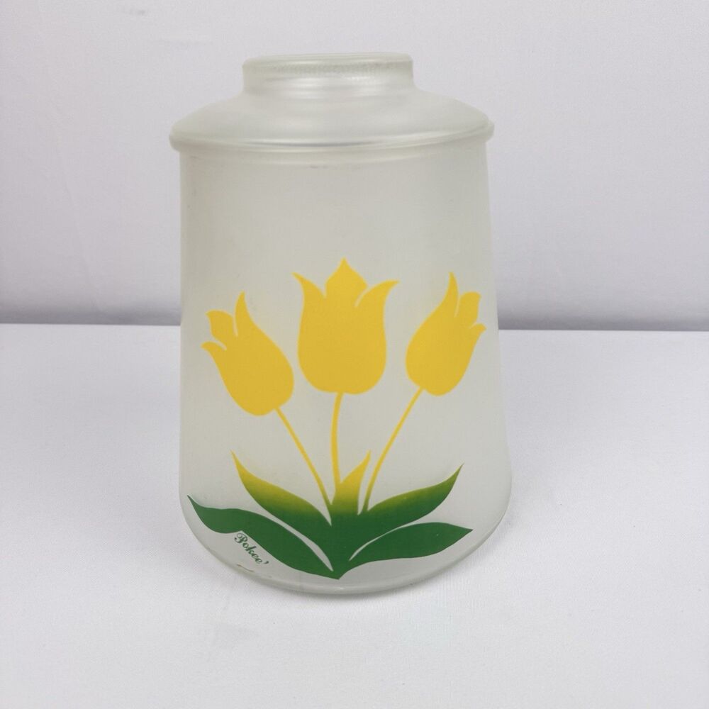 VTG Bartlett Collins Pokee Yellow Tulip Frosted Glass Cookie Jar Canister W/ Lid